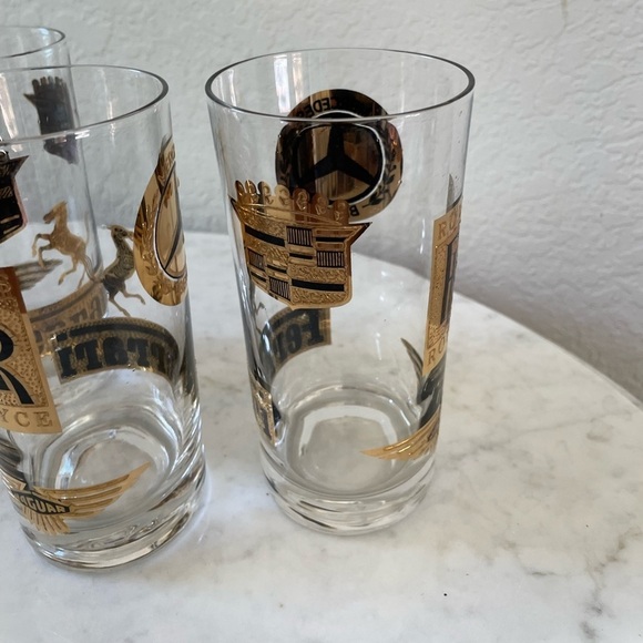Set of 4 Vintage Luxury Automotive Glasses – Gold Emblem Collection - Picture 4 of 7